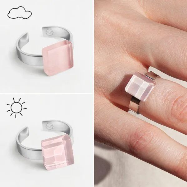 ALEXASCHA ALEXASCHA Geometrischer Ring aus Glas, mini, Sandrosa, – Produktbild 3 von 4