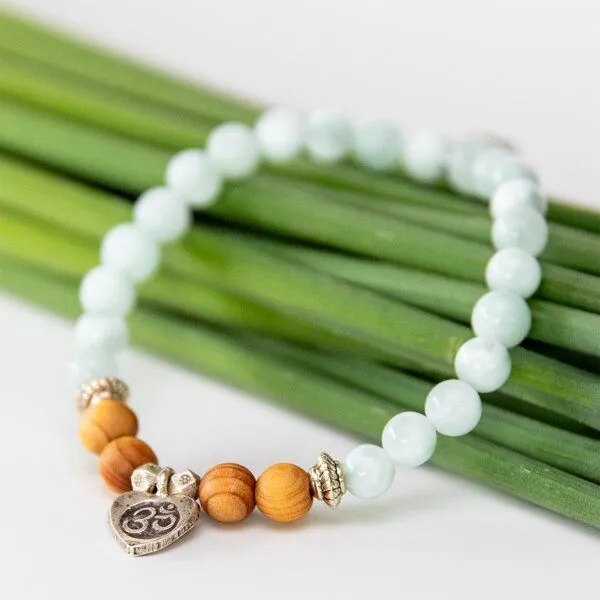 Divasya Divasya Armband "OM Love" aus echten Natursteinen & Sandelholz mit 925 Silber, Mint, – Produktbild 2 von 3
