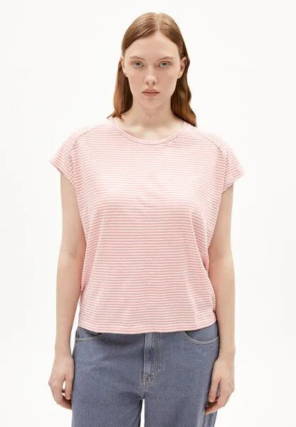 ARMEDANGELS ARMEDANGELS ONELIAA LOVELY STRIPES Damen T-Shirt aus Bio-Baumwolle, Oatmilk-deep rosalilly, – Produktbild 1 von 4