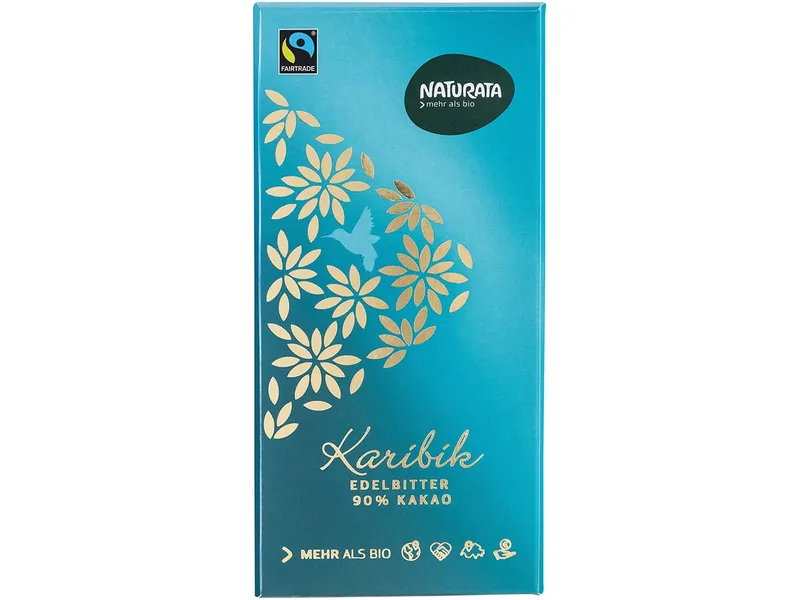 Naturata NATURATA Bio-Edelbitter-Schokolade "Karibik" 90 % Kakao, 100 g – Produktbild 1 von 2