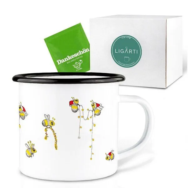 LIGARTI Emaille Tasse – Weihnachtsbienen – LIGARTI Tiermanufaktur – Produktbild 3 von 4