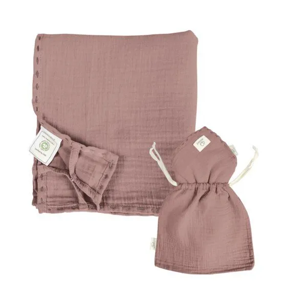 Mababu Mababu Musselin Stilltuch, Krabbeldecke, Pucktuch 100x100 cm, Dusty rose, – Produktbild 1 von 4