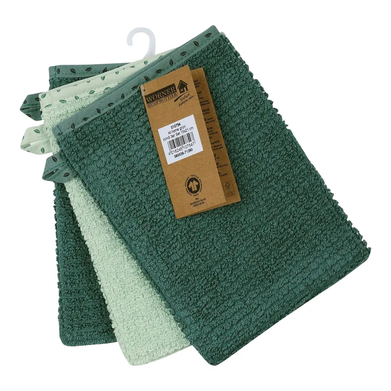 Wörner Wörner 3er-Pack Waschlappen 15x21 cm gruen, Gruen, – Produktbild 2 von 2