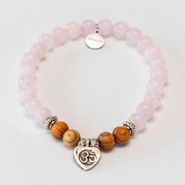Divasya Divasya Armband "OM Love" aus echten Natursteinen & Sandelholz mit 925 Silber, Rosa, – Produktbild 1 von 3