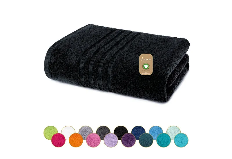 Lavea Badetuch Bali Duschtuch 100x150 cm Duschtuch 70x140 cm, Weiches Bio-Baumwollfrottee (1-St), Handtuch, GOTS-zertifiziert, extra saugstark mit 500g/m², Schwarz, – Produktbild 1 von 5