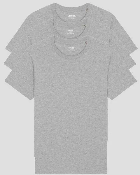 YTWOO YTWOO 3er Pack Basic Unisex T-Shirt aus Bio Baumwolle | viele Farbkombinationen | Fair Trade | Nachhaltig, Hellgrau meliert, – Produktbild 1 von 3