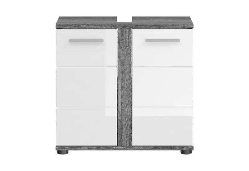 xonox.home Waschbeckenunterschrank Weiß Hochglanz Rauchsilber Siphonausschnitt Beschichtet 57x60x34 cm, Grau|silberfarben, – Produktbild 3 von 3