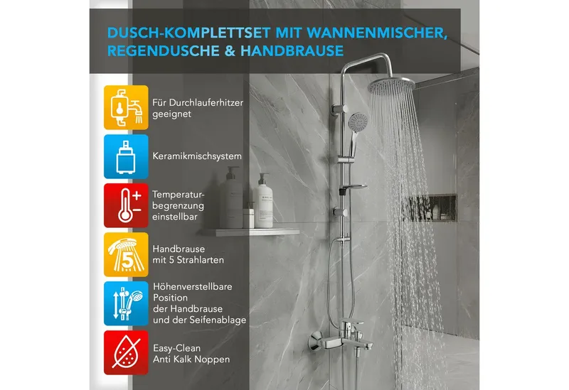 Hansgrohe Hansgrohe Wannenarmatur Vernis Blend Wannenmischer Set mit Aloni Handbrause und Regendusche (Spar-Set) Einhebel Badewannenarmatur, chrom oder schwarz matt – Produktbild 2 von 5