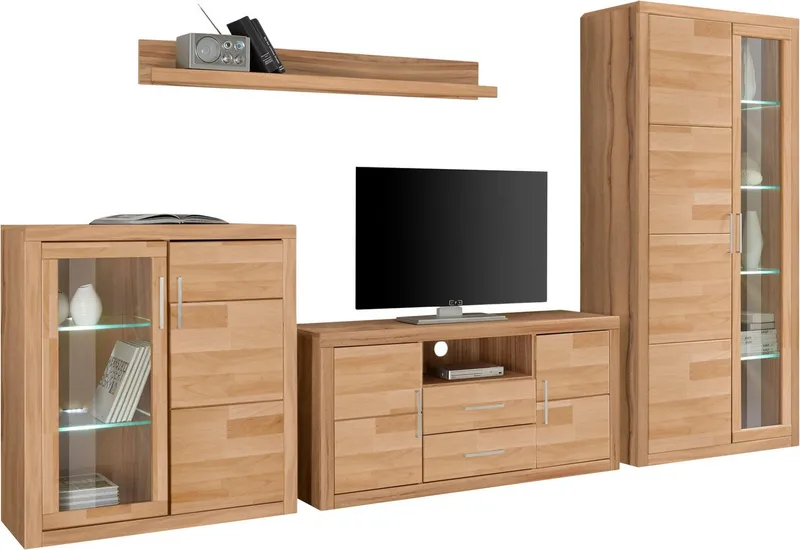 OTTO home Wohnwand Logo, (Set, 4-St), teilmassives Holz, Braun, – Produktbild 1 von 8