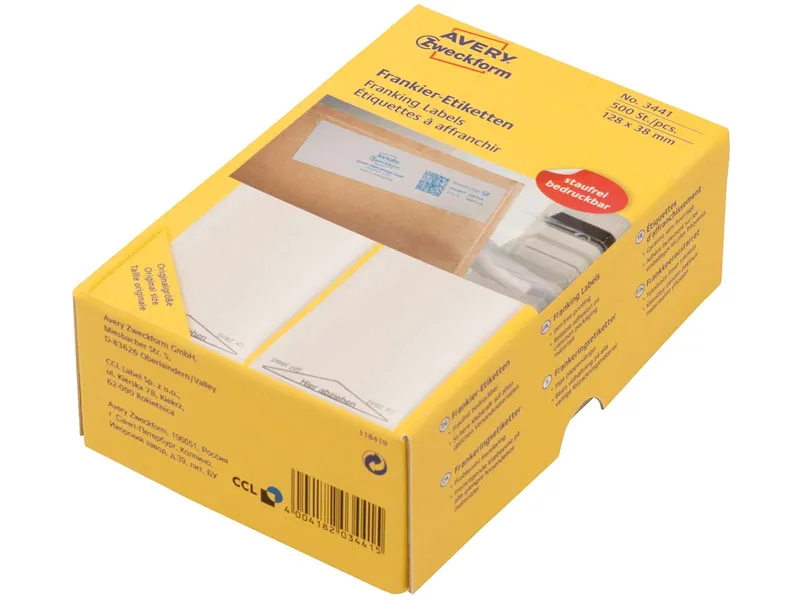 Avery Zweckform Avery Zweckform Frankier-Etiketten 128 x 38 mm, doppelt, 500 Stk. – Produktbild 1 von 1