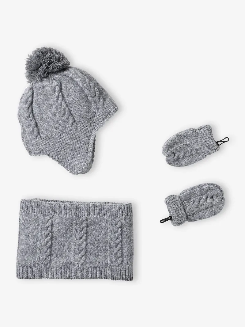 Vertbaudet Baby-Set aus Mütze mit Ohrklappen, Grau meliert, – Produktbild 1 von 4