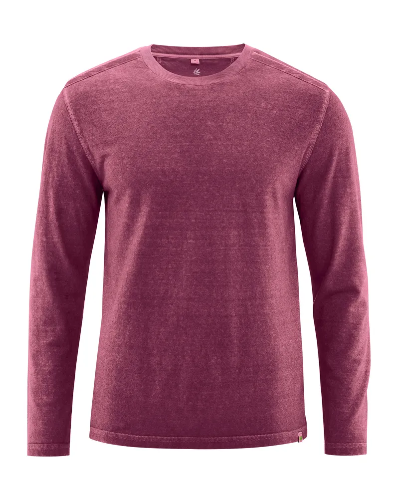 HempAge Hempage Herren vegan Langärmliges Shirt Im Used Look Weinrot, Rot, – Produktbild 1 von 2