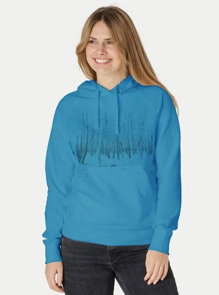 Peaces.bio - handbedruckte Biomode Peaces.bio - handbedruckte Biomode Damen Hoodie Woodland, Türkis, – Produktbild 2 von 2