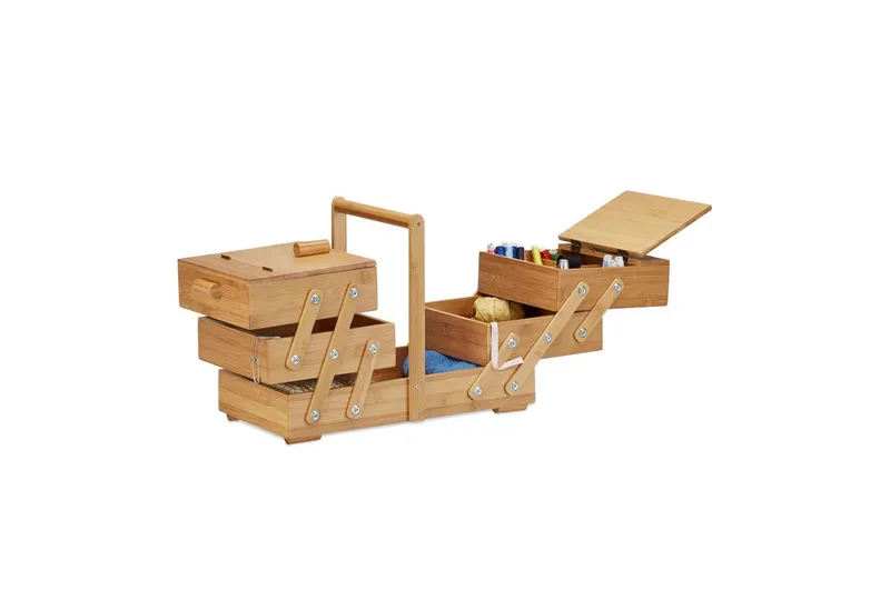 RELAXDAYS RELAXDAYS Nähkästchen Bambus XXL viele Fächer (1 St), Braun, – Produktbild 1 von 5