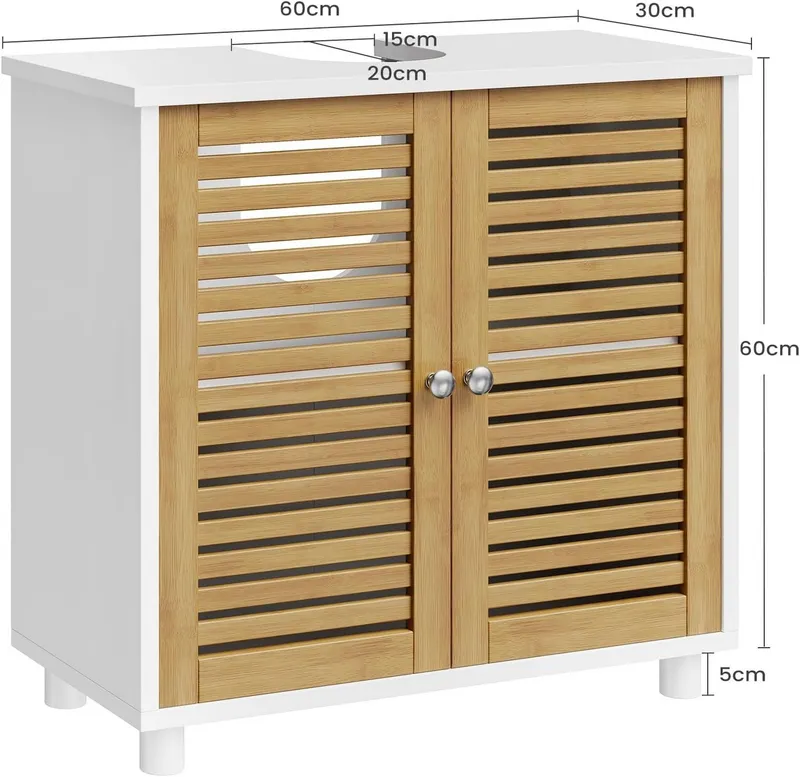 MSMASK Waschbeckenunterschrank Badezimmerschrank mit 2 Türen, Große Schublade, 30 x 60 x 65 cm, Weiß Offene Fächer an Einer Seite, Rechts Oder Links Austauschbar, Beige, – Produktbild 1 von 5
