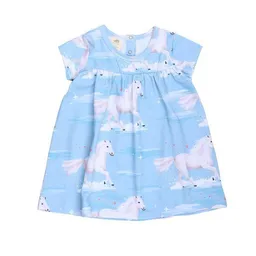 Walkiddy Baby Kleid Set GOTS zertifiziert, 95% Bio-Baumwolle, hellblau, Pferde-Muster „White Horses“, Kurzarm + Leggings – Walkiddy – Produktbild 1 von 1