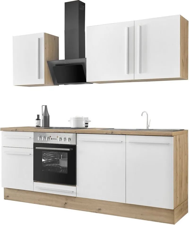 KOCHSTATION Küchenzeile Florida mit 38mm starker Arbeitsplatte, Breite 220 cm, wahlweise mit E-Geräten, Soft-Close-Funktion, Weiß, – Produktbild 4 von 5