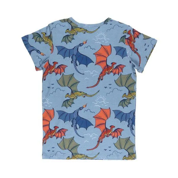 Walkiddy Kinder T-Shirt GOTS zertifiziert Bio-Baumwolle, Hellblau, Drachen-Muster, Walkiddy, Blau, – Produktbild 2 von 3