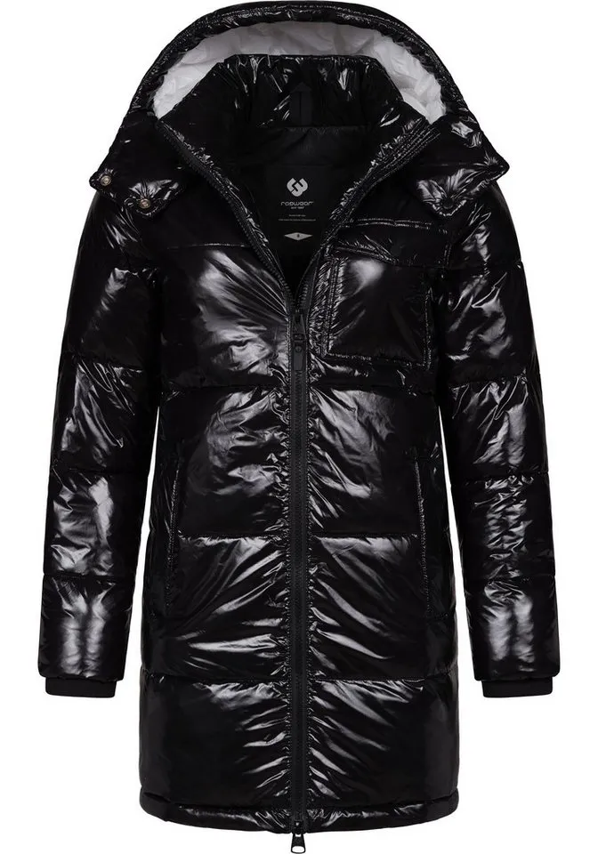 ragwear ragwear Wintermantel Roobie Long super stylischer, gänzender Damen Steppmantel, Schwarz, – Produktbild 1 von 5