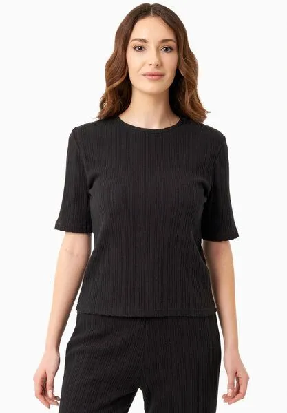ORGANICATION ORGANICATION Jacquard Rib Top mit 1/2 Arm, Black, – Produktbild 1 von 4