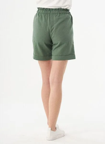 ORGANICATION ORGANICATION Paperbag-Shorts aus Leinengemisch, Fern green, – Produktbild 3 von 4