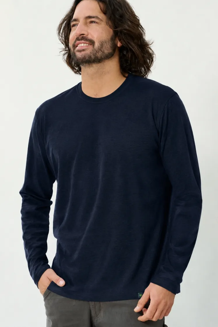 HempAge Hempage Herren vegan Langarmshirt Basic Marineblau, Blau, – Produktbild 2 von 2