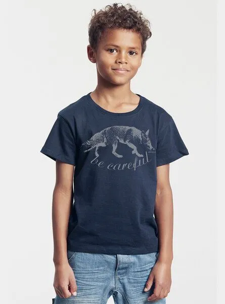 Peaces.bio - handbedruckte Biomode Peaces.bio - handbedruckte Biomode Bio-Kinder T-Shirt Be Careful, Navy, – Produktbild 2 von 3