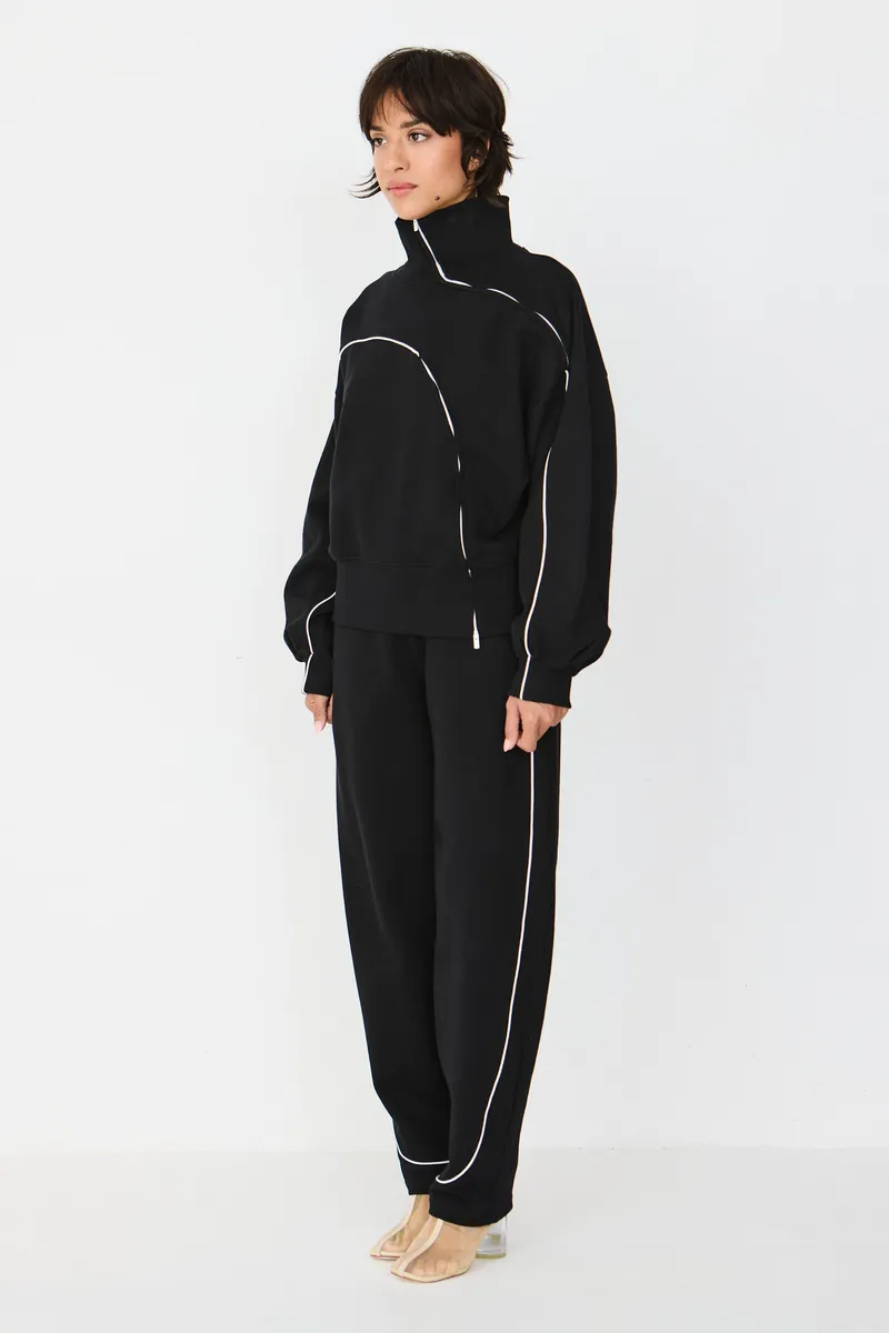 SKFK SKFK Damen vegan Sweatshirt Locker Geschnitten Mit Asymmetrischem Reißverschluss, Elisene, Schwarz, Schwarz, – Produktbild 2 von 2