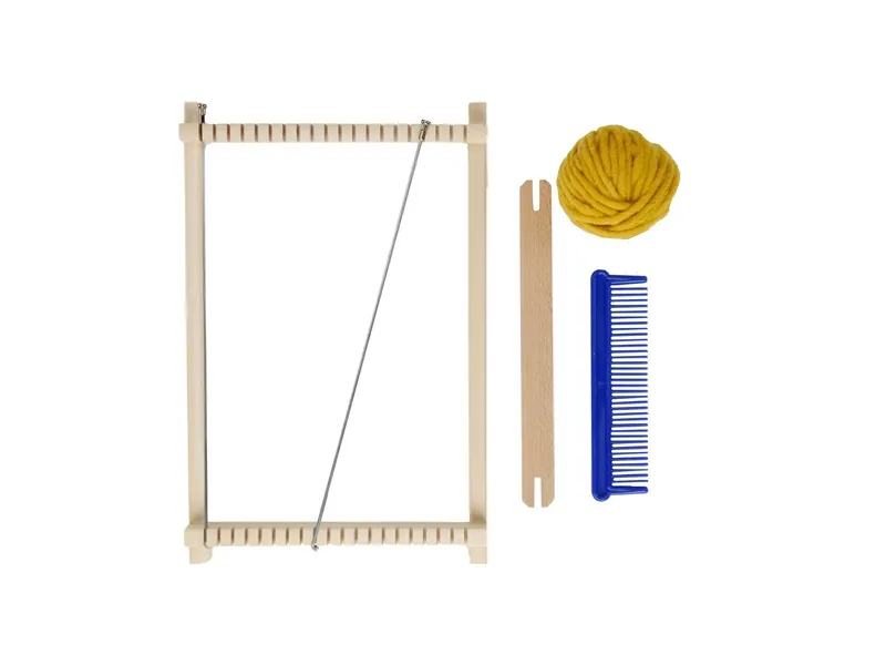 PEBARO PEBARO Webrahmen aus Lindenholz rechteckig mit Zubehör 1 Wollknäuel, Kamm, Metallspeichen, Anleitung, Natur, – Produktbild 1 von 2