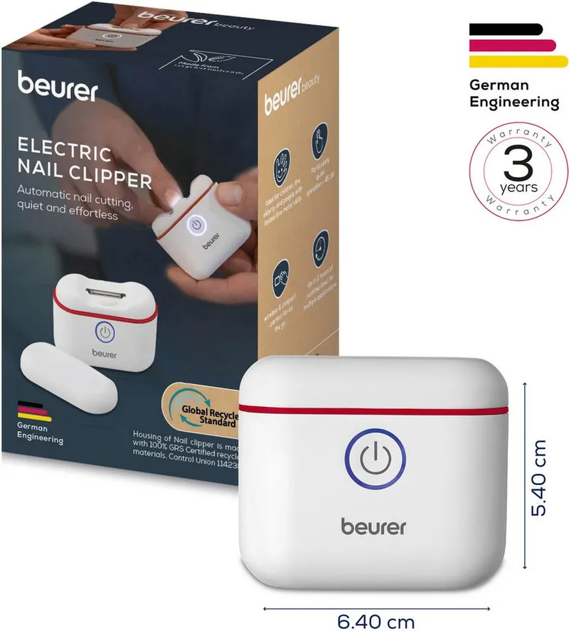 Beurer Beurer Nagelknipser MP 10, elektrisch, automatisches Schneiden der Nägel, Ideal für Kinder, Senioren und bei eingeschränkter Feinmotorik, Weiß, – Produktbild 3 von 6