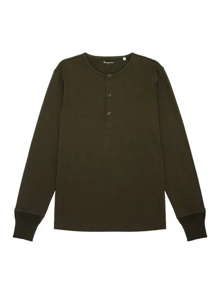 KnowledgeCotton Apparel KnowledgeCotton Apparel Sweatshirt - BO long sleeve henley - aus Bio-Baumwolle, Grün (forrest night), – Produktbild 4 von 4