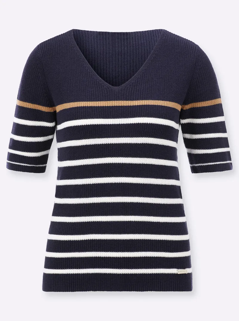 Witt Kurzarmpullover, Marine-ecru-geringelt, – Produktbild 1 von 2