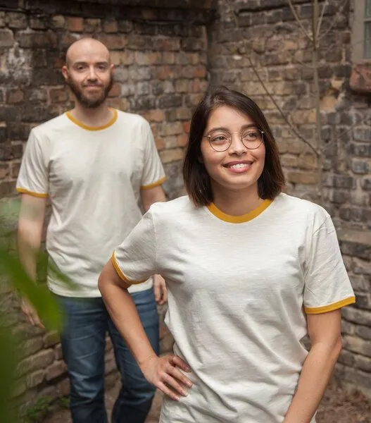 päfjes päfjes Basic Ringer Unisex T-Shirt - Fair gehandelt aus Baumwolle Slub - Bio, Gelb, – Produktbild 1 von 4