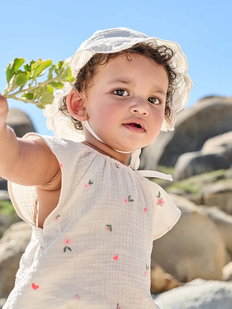Vertbaudet Sonnenhut Mädchen Baby mit Bogenkante, Wollweiß, – Produktbild 2 von 3