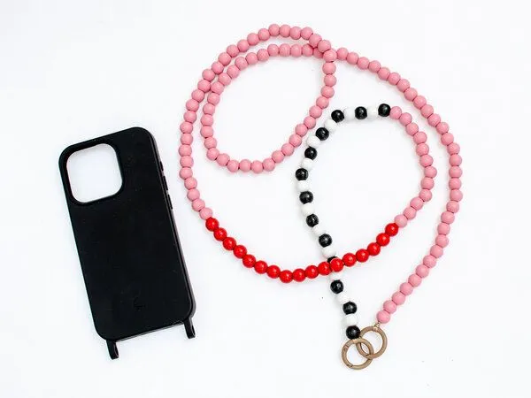 renna deluxe renna deluxe Handykette aus Holzperlen, Crossbody lang, Rosa mit lasche, – Produktbild 2 von 3