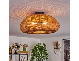 hofstein Deckenleuchte moderne Deckenlampe aus Metall/Bambus/Holz in Schwarz/Natur, ohne Leuchtmittel, Boho-Design Deckenleuchte,Lichteffekt, Ø50cm, 2xE27, ohne Leuchtmittel – Produktbild 1 von 1
