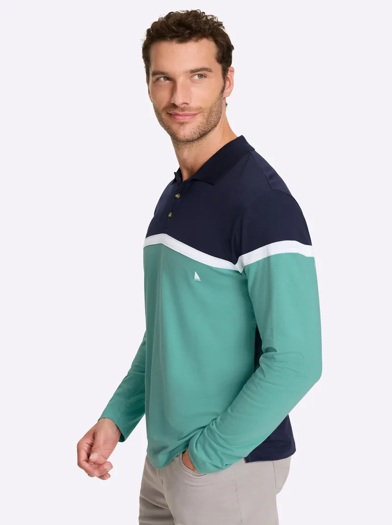 Catamaran Langarm-Poloshirt, Marine-salbei, – Produktbild 2 von 2