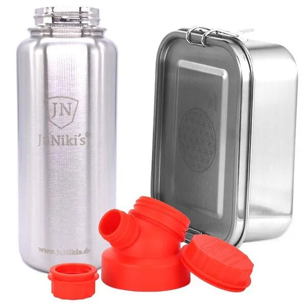 JN JuNiki's JN JuNiki's Set "Blume des Lebens": Lunchbox + 1 Liter isolierte Edelstahltrinkflasche, Rot, – Produktbild 1 von 4