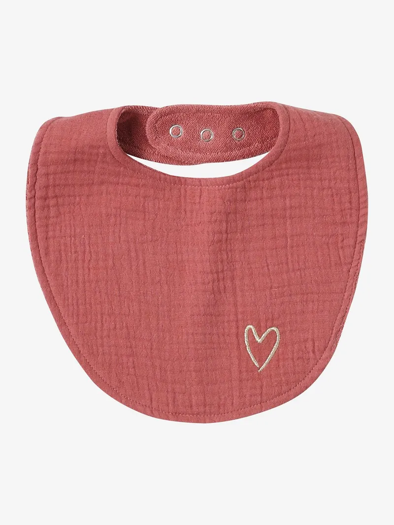 Vertbaudet 3er-Pack Baby Lätzchen aus Ftee/Musselin, Glitzerherz pack rosa, – Produktbild 3 von 3