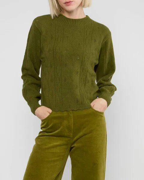 blutsgeschwister Blutsgeschwister Fine Craft Crew Pullover aus Biobaumwolle und Wolle, Ente gut alles gut (grün), – Produktbild 1 von 3