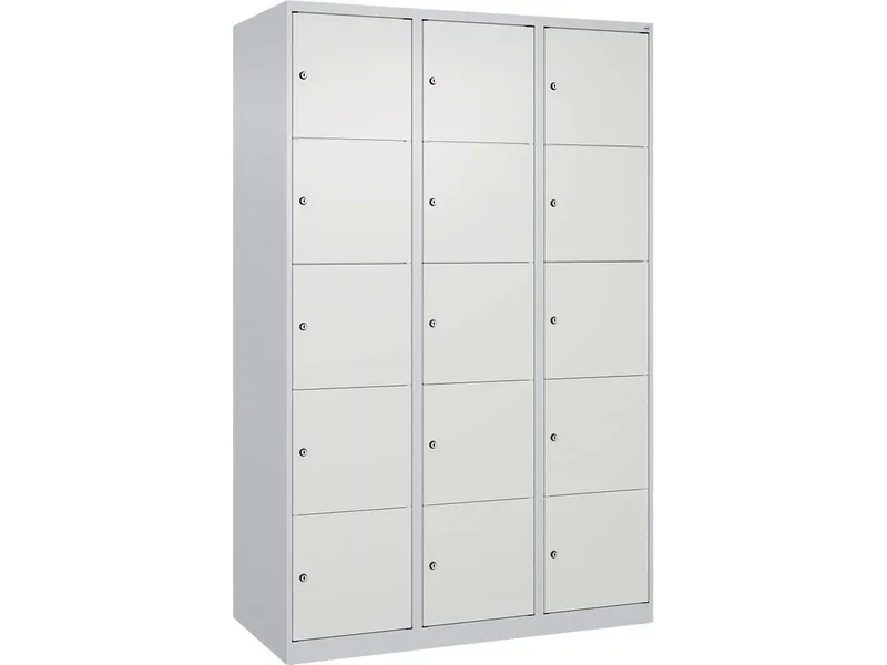 C+P C+P Schließfachschrank Classic PLUS, 15 Fächer, 1850x1200x500mm, Lichtgrau/Verkehrsweiß – Produktbild 1 von 1