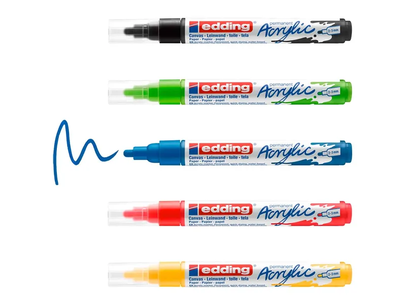 Edding 5er Set edding Acrylmarker "Acrylic 5100" basic, Rundspitze 2-3mm, farbig sortiert – Produktbild 1 von 1