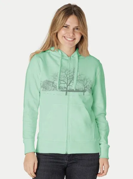 Peaces.bio - handbedruckte Biomode Peaces.bio - handbedruckte Biomode Zip-Hoodie Landscape Damen, Mint, – Produktbild 2 von 2