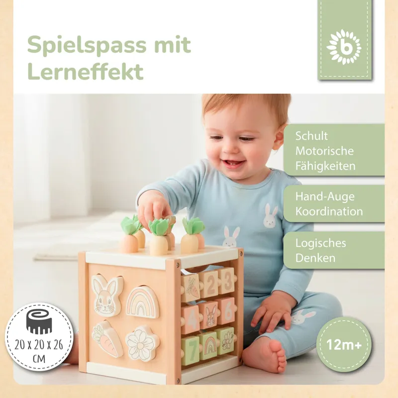 Bieco Bieco Motorikwürfel Hase Fine Holz FSC - ab 1 Jahr, Mehrfarbig, – Produktbild 1 von 3