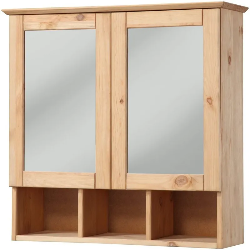 welltime Spiegelschrank Landhaus Sylt Badschrank, Badmöbel, FSC®-zertifiziert Breite 62,5 cm, aus Massivholz, MADE IN EUROPE, Braun, – Produktbild 2 von 5