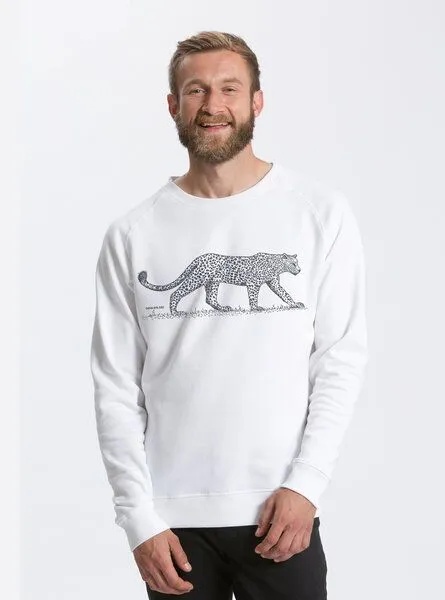 Peaces.bio - handbedruckte Biomode Peaces.bio - handbedruckte Biomode Bio Herren-Sweatshirt Leopard, Weiß, – Produktbild 1 von 2