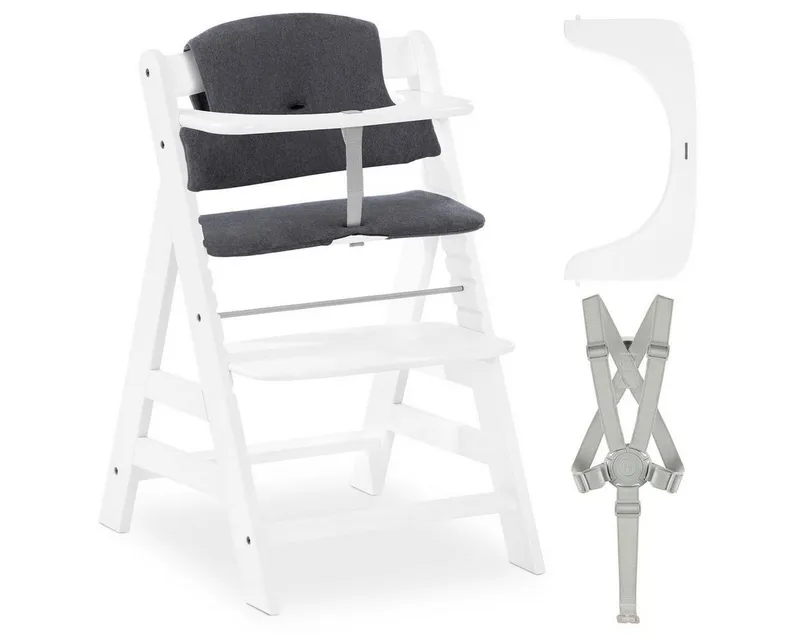 Hauck Hauck Hochstuhl Alpha Plus - White, Mitwachsender Holz Kinderhochstuhl mit Gurt, Schutzbügel & Sitzauflage, Weiß, – Produktbild 2 von 5