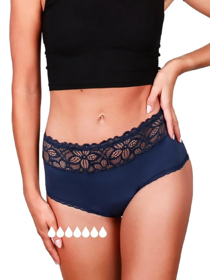 Taynie Taynie Periodenslip Deluxe ultra - Periodenunterwäsche sehr starke Blutung - Damen (1-St., 1er-Pack) Auslaufsichere Periodenunterwäsche / Periodenslip aus Bio Baumwolle, Blau, – Produktbild 2 von 5
