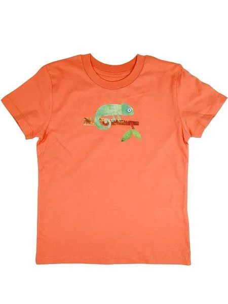 MelaDi Meladi Kinder Shirt aus Biobaumwolle - Chamäleon auf Orange – Produktbild 1 von 8