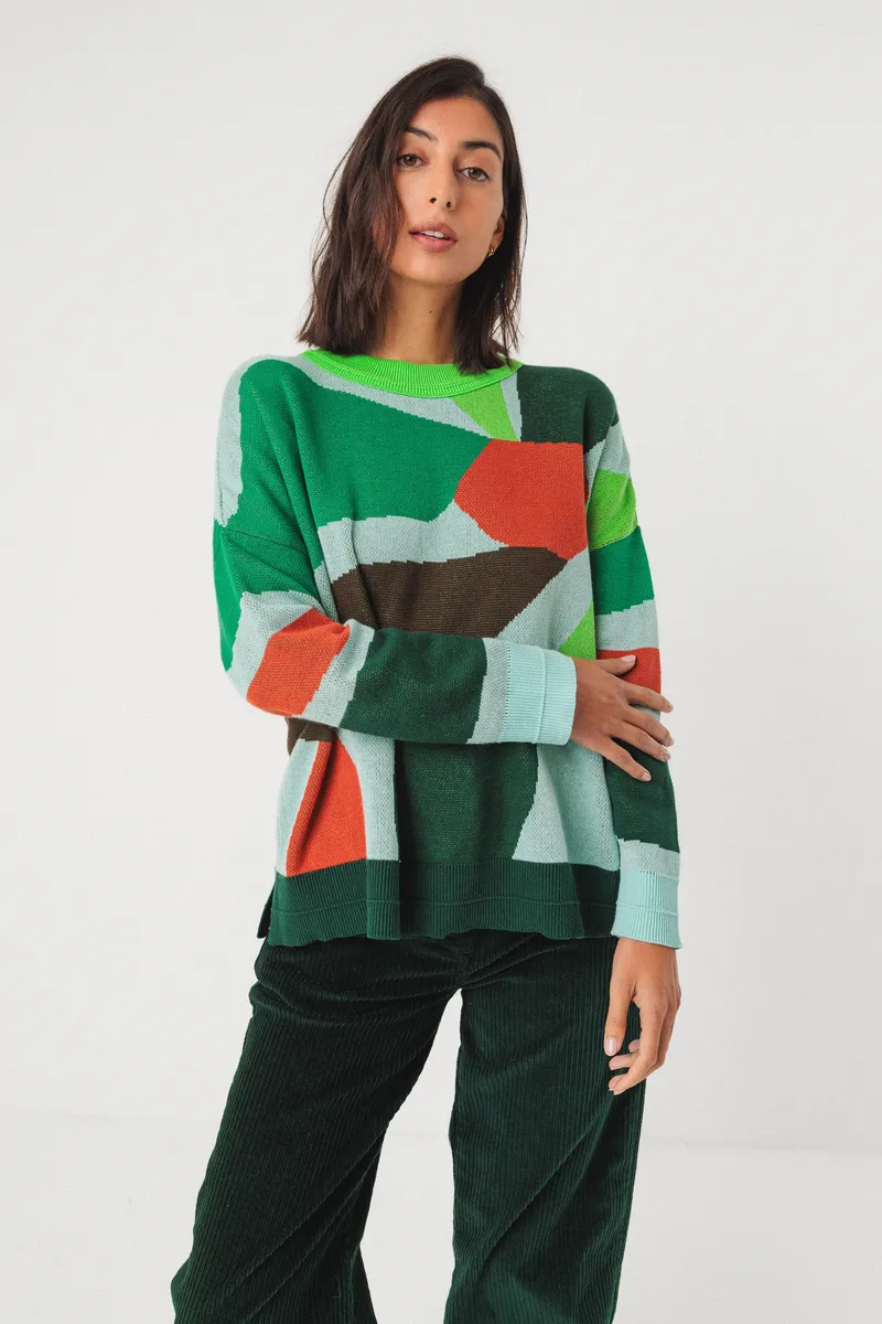 SKFK SKFK Damen vegan Pullover Lexa Mehrfarbig Grün, Grün, – Produktbild 1 von 2